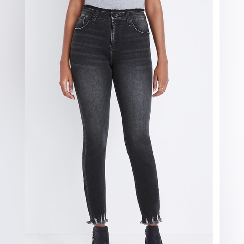 KanCan Maurices Skinny High Rise Frayed Waist Black Jeans Size 24